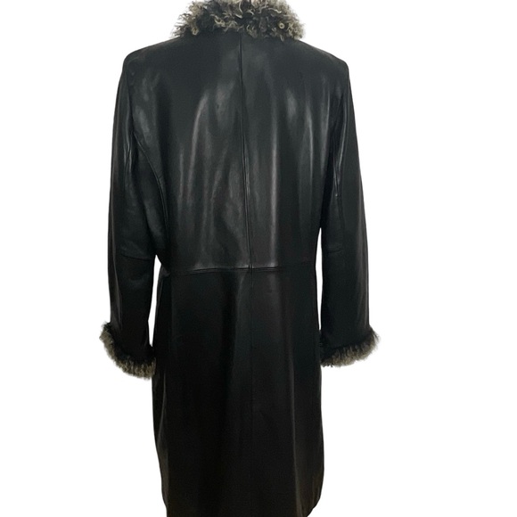 Danier Canada Black Leather Jacket With Fur Trim Size Large - Picture 3 of 13